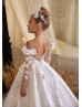 Beaded Ivory Lace Satin 3D Flowers Flower Girl Dress Beaded Ivory Lace Satin 3D Flowers Flower Girl Dress